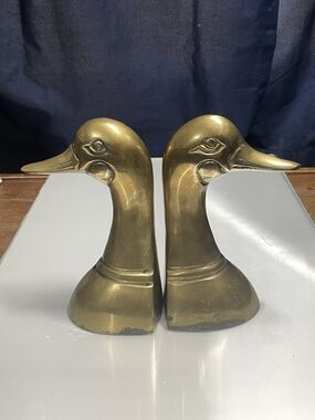 Brass Duck Head Bookends - Pair Mallard Duck Goose 6 Inch